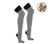 Striped Thigh High Socks for Women Girls Over Knee High Long Socks Rainbow Novelty Cute Tube Athletic Cosplay Leg Warmer Gift -Black and white - Black and white