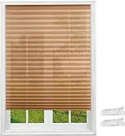 CosiNst Window Blinds Cordless No Drill Cut to Size Self Adhesive Temporary Blinds Pleated Paper Blinds for Windows Doors, Paper Room Darkening Shades for Home Nursery Bedroom (Brown, 90x150cm)