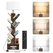 6 Tier Tree Bookshelf with Light & Remote, Small Bookcase with Storage Walnut