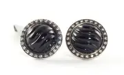 DAVID YURMAN Silver Black Onyx Diamond Cable Button Earrings Sterling Sculpted