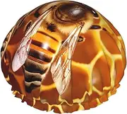 Bee On Honeycomb Shower Cap Reusable Waterproof Shower Bonnet for Women Men Elastic Band Bath Hair Hat Double Layered Washable Bath Cap for All Hairstyles, Travel-Friendly