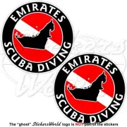 UNITED ARAB EMIRATES SCUBA DIVING Flag-UAE Map Shape Circular Stickers 75mm x2