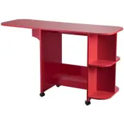 Maklaine Transitional Wood Drop Leaf Mobile Sewing Craft Table in Farmhouse Red