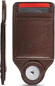 Worlds Slimmest Airtag Wallet for Men, Ultra-Thin Super Slim Profile (Deep Grain) PU Leather Card Holder Compatible with Apple AirTag, Brown, Minimalist