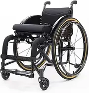 Sports Wheelchair, Self-Propelled, Ergonomic, Ultra-Lightweight Aluminum, Folding, Seat and Backrest with Padded Cushion, Anti-Tipper (Black)