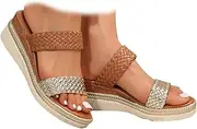 [Generic] Women's Platform Wedge Sandals Braided Strap Slide Sandals Comfortable Peep Open Toe for Walking Beach Casual Dressy Summer Shoes