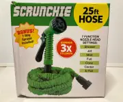 Scrunchie Garden Hose 25ft w/ 7-Way Sprayer Included, Green, Expands 3x Length