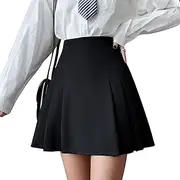 Risipu High-Waisted Pleated Skirt Ladies Black Skirt Made of Suit Fabric, Black Mini Skirt with Lined Shorts Tennis Skirt Ladies