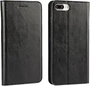 Cavor for iPhone 7 Plus Case, iPhone 8 Plus Crazy Horse Pattern PU Leather Book Folio Flip Wallet Case Phone Cover with Kickstand Feature & Card Slots for iPhone7plus/8plus (5.5") - Black