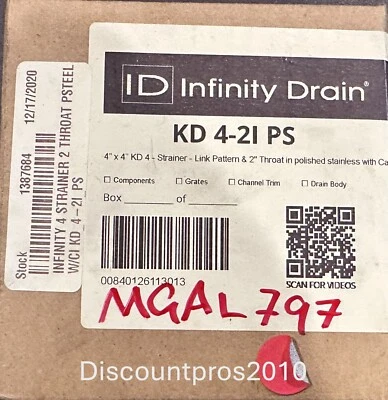 Infinity Drains KD 4-2I PS - 4” x 4” Strainer -Square- Polished Stainless