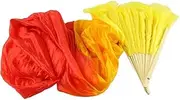 [CekoCk] Sequin Skirt，Belly Dancer Skirt, Dance Ribbons,Silk Fans,Colorful Silk Belly Dance Fans Veil Belly Dancing Long Folding Fans Length 30Cm Handle Cloth Fans for Womens (Color : Yellow)