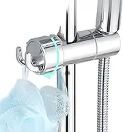 Shower Head Holder, New Model with Hooks，Adjustable 14-25mm（Actual Testing），Hand Shower Holder Bracket for Slide Bar,Detachable Slider Clamp Bathroom Replacement, 360 Degree Rotation Sprayer Holder