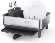 Simplehuman Compact Kitchen Dish Drying Rack with Swivel Spout, Fingerprint-P...