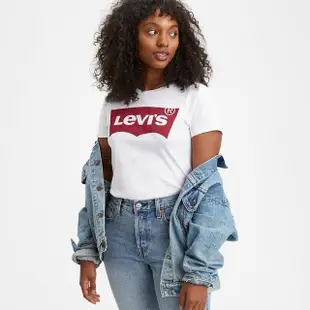 【LEVIS 官方旗艦】女款 重磅短袖T恤/修身版型/經典Logo/210GSM厚棉 白 人氣新品 A2806-0001