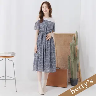 betty’s貝蒂思(25)小碎花露肩長洋裝(深藍色)