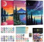 Magicfly 3 Pack Paint by Number for Adults Beginner, Moon Lake Landscape DIY