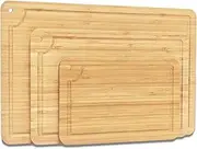Skovtree Bamboo Chopping Boards Set of 3 Pieces, Kitchen Cutting Boards Set with Juice Groove and Handle for Meat Vegetables Cheese and Fruits.