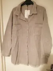 Boohoo Plus Oversized Cord Shirt Grey Size 16 With Tags