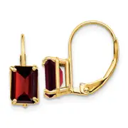 14k Yellow Gold 7x5mm Emerald Cut Garnet Leverback Earrings