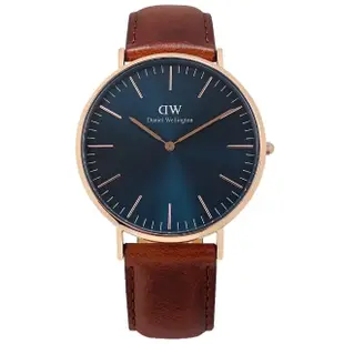 【Daniel Wellington】CLASSIC ST MAWES ARCTIC 經典真皮手錶 藍x玫瑰金框x咖啡 40mm(DW00100626)