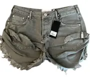 One Teaspoon 26 Green Super Khaki Bandit Button Fly Distressed Denim Shorts -New