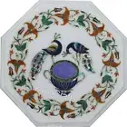 Lapis Lazuli Stone Inlay Work Coffee Table Top White Marble Sofa Side Table