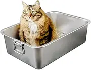 Cat Litter Tray Stainless Steel Cat Litter Boxes with Handle 40 * 30 * 15CM High Sides Metal Litter Box Rustproof Scratchproof Extra Large Cat Litter Box for Cat Rabbit