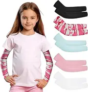 Mlurcu Baseball Arm Sleeves for Kids 5 Pairs UV Sun Protection Cooling Compression Sleeves to Cover Arms for Boys Girls