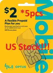 Set of 5pcs Optus Prepaid Mobile Phone 4G 5G SIM Card, Australian $2 Starter Kit