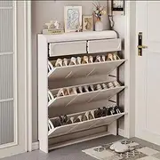 Slim Shoe Cabinet with 3 Flip Drawers & 1 Drawer, Space-Saving Shoe Rack for Entryway, White Shoe Storage (Size: 50 * 24 * 126cm)