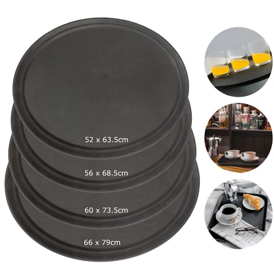 Oval Non-Slip Serving Tray Black Plastic Bar Food Drink Platter Waiters Tray