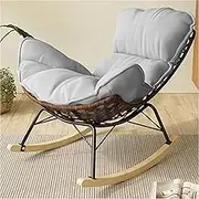 AUPRES Outdoor Rattan Rocker Padded Rocking Chair Cushion Recliner Patio Rocking Chair Indoor Outdoor Rocking Chair for Bedroom Living Room Patio Porch Garden Deck Lawn(Grey)