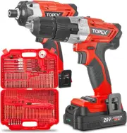 TOPEX 20V Cordless Hammer Drill Impact Driver Power Tool Combo Kit w/Drill Bits