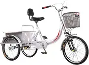 Tricycle for Adults, Three Wheel Cruiser Bike Single Speed Bicycle 20in Adult Tricycle High Carbon Steel Frame 3 Wheel Bikes for Recreation Shopping Picnics Exercise