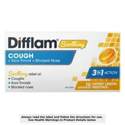 Difflam Soothing Cough + Sore Throat + Blocked Nose Lozenges Honey Lemon 16 Pack