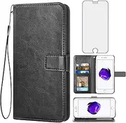 Asuwish Compatible with iPhone 7plus 8plus 7/8 Plus Wallet Case Tempered Glass Screen Protector and Leather Flip Cover Card Holder Accessories Phone Cases for i Phone7s 7s + 7+ 8s 8+ Phones8 Black