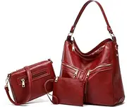 [myfriday] 3pcs Soft Leather Hobo Shoulder Bag for Women Large Trendy Crossbody Tote Bag Satchel Purse and Wallet Set