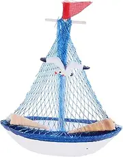 TOGEVAL Wooden Sailing Ship Model Nautical Decor Mediterranean Style Boat Sculpture for Desktop