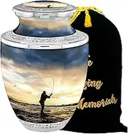 Gone Fishing in Heaven Cremation Urns for Adult Ashes Male - 200lbs Burial Urns for Human Ashes - Handcrafted Funeral Decorative Urns for Ashes Adult Male with Velvet Bag