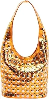 [Jusavie] Y2k 90s Crescent Hobo Bags Women Trendy Studded PU Leather Shoulder Crossbody Purse Punk Underarm Satchels Tote Handbag