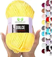 MeriWoolArt Chenille Yarn for Knitting and Crocheting Yellow - 100 g and 120 m Velvet Wool - 100% Fluffy Polyester Knitting Yarn for Amigurumi Cushions Blankets Soft Clothing Gifts