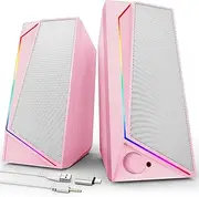 LENRUE Computer Speakers, USB/USB-C Powered PC Speakers with Loud Stereo Sound, Headphone-in for Desktop, iMac, MacBook, Laptop, Monitor (USB-C to USB Adapter Included) (Pink)
