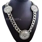 Silver Plated Medusa Head 3 Medallion 15mm 30" Cuban Link Chain Hip Hop Necklace