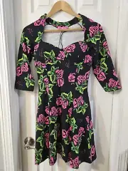 NWT Betsy Johnson Rose Print Fit And Flare Dress Size MediumTin Can Rose Print