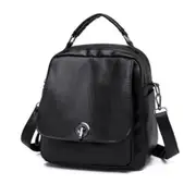 Solid Color Fashion Backpack Ladies Casual Messenger Bag Waterproof Shoulder Bag Handbag (Black)