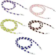 [Baluue] 5Pcs Vintage Beaded Eyeglass Chain Sunglasses Retainer Cord for Eyewear Accessories Purple Blue Green Brown Pink Stylish Neck Strap to Prevent Glasses From