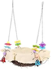 BCOATH Natural Rattan Bird Nest Swing for Parrots Chewing and Exercise Nest for Parakeets Macaws and Finches Hanging Bird Perch with Texture