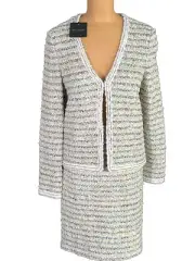 NWT ST. JOHN Knits Multi Colored Eyelash Jacket Blazer Skirt Suit sz 14/L $2390
