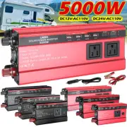 5000W Car Power Inverter DC 12V/24V To AC 110V 4 USB LCD Home RV Solar Converter