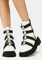 [Demonia] White Renegade-50 Heart Combat Boots